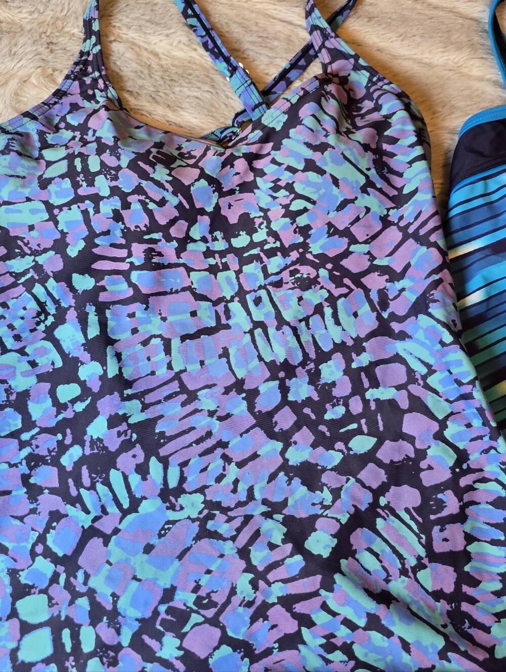 Two Vibrant Abstract Print Tankini Top - Purple & Teal